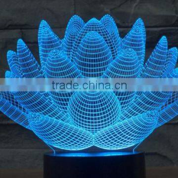 228-3d Acrylic Lamp 3d Lotus Flower Design 3d Illusion Night Light Decor Office Desk Led Lamp
