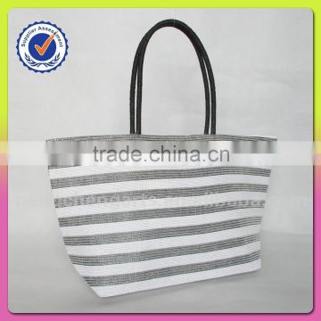 Polyester with paper straw beach bag stripe handbag fashion in china