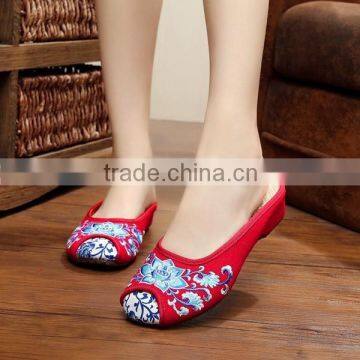 Summer Women Casual Cotton Linen Slippers Sandals Chinese Style Embroidered Ladies Canvas Flat Shoes Oxford Sole No Logo