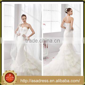 A48 High Quality Custom Made Wedding Bridal Dress Mermaid Ruffles Tulle Wedding Dress Long Train Sweetheart