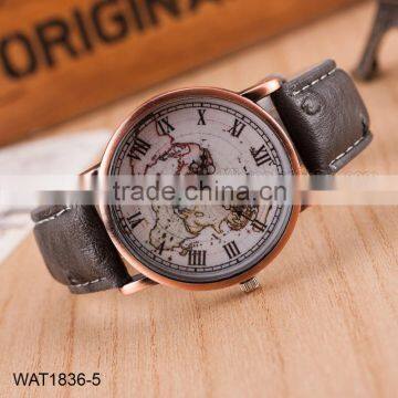 Fashion Map Roman Numerals Wristwatch Leather Bracelet Wrist Watch photo-5