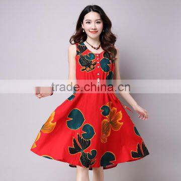 JPSKIRT1605981 Latest Fashion Ladies Floral Printing Sleeveless Retro Dress