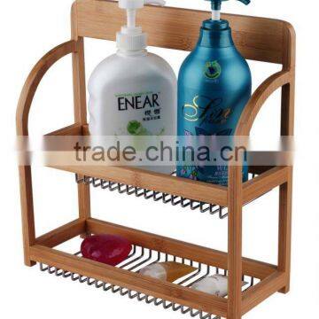 Bamboo Bathroom Shelf with Electroplated Wire with 2 Tiers