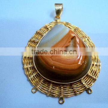 Natural Agate Gold Plated Druzy Gemstones Pendant