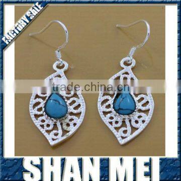 leaf shape with teardrop gemstone design jewellry dangle earrings 925sterling silver earing for women