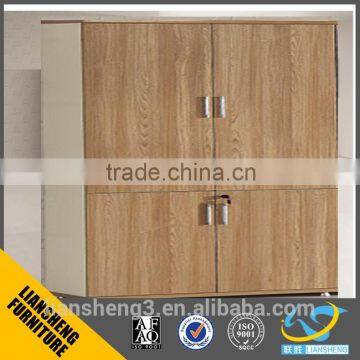 Walnt Veneer MDF Melamine Panel Low Height Office Tea Cabinet Two Glass Door Cabinet Furniture photo-3