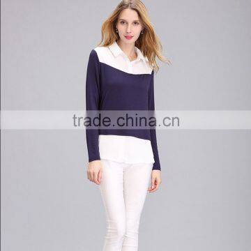 Female Autumn Long Sleeve Shirt 2016 Woman Asymmetric Fake Two-Pieces Blouse Femme Chemise