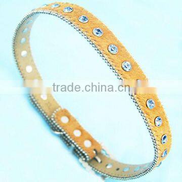 Full crystal villus leather pet dog cat collar wholesale producer