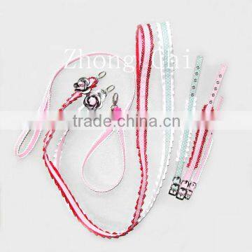 Beautiful metal flower ornamented lace and cloth pet collar leash