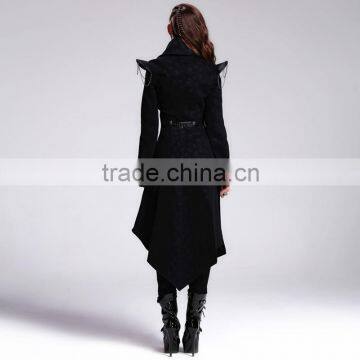 Devil Fashion 2015 PUNK Gothic Long Coat Black Jacket Made in China CT014 photo-4