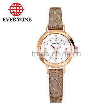 Fashion lady flower dial genuine leather white yellow brown pointer 30m waterproof lady wrist watch