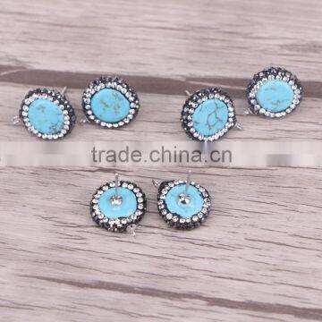 Round Natural Turquoise Studs Earring Handmade Turquoise Gemstone Druzy Earrings