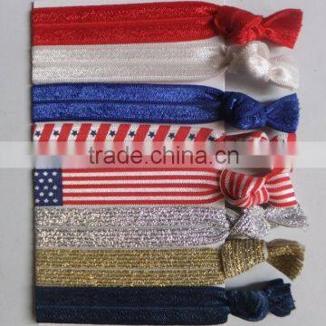 hot sell American flag printed elastic ribbon and colorful hair ties assortment