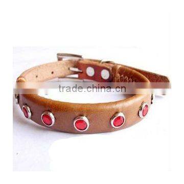 Stylish Small Beaded Genuine Leather Dog Collars Personalized Rhinestone