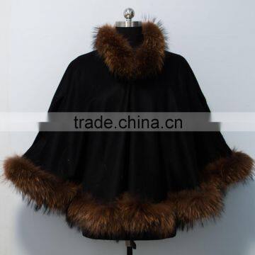 2015 new arrival cashmere cape with fur trim for child CC57