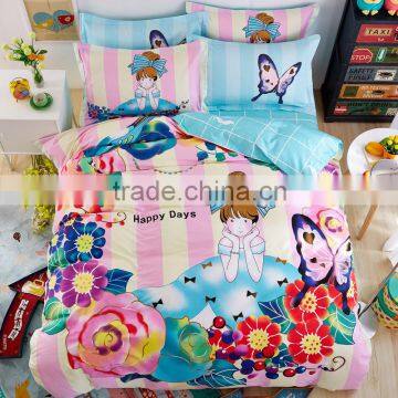 Butterfly and Flowers Print Cotton Bedding Set for Girls and Boys