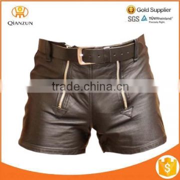 Men's Leather Shorts Front Flap Double Zipper