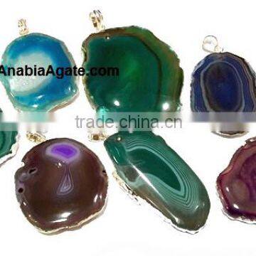 Natural agate slice gemstone pendant wholesale