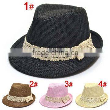 baby straw fedora summer hat solid color kids