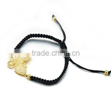 Womens Handmade Rope Bracelet Gold Plated Butterfly Charm Bracelet photo-2