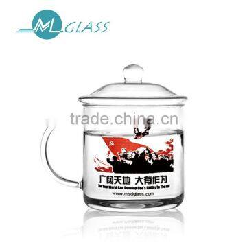 Wholesale patented design 400ml clear shot glass tea cup with handle N6177