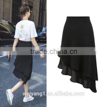 Fashion Lady Medium Length Irregular Skirt Women Double Polyester Skirt