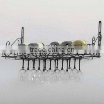 Metal Wine Bottle and Glass Wall Rack, Matte Black