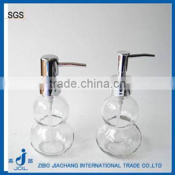 portable calabash shape clear glass soap dispenser bottle with plastic pump lid