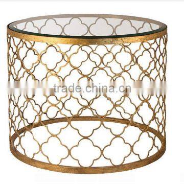 CN8014 Modern Golden Mesh Base Design Clear Glass Top Coffee Table and Side Table. photo-5