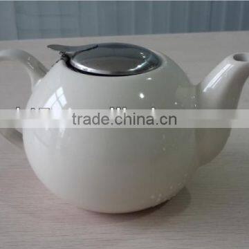 BTHJC-6 Factory bulk ceramic beige teapot with S/S lid and strainer