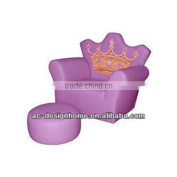 PURPLE PVC/WOODEN CROWN KID ONE SEAT SOFA W/OTTOMAN