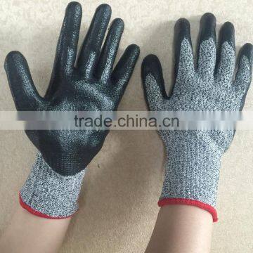 NMSAFETY EN 388 4544 anti cut work glove with black nitrile coating