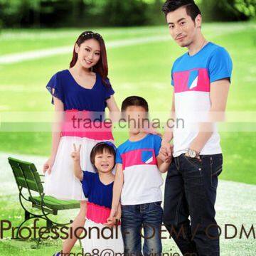 custom o-neck Dad and son family t shirt sets Mun and daughter chiffon dress set family love clothing sets