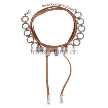 Simple Brand Dimond Choker Necklace With Long Leather Rope Accessories photo-4