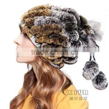 CX-C-68B New Products Wholesale Lady Winter Hat Rex Rabbit Knitted Hat / Snood photo-4
