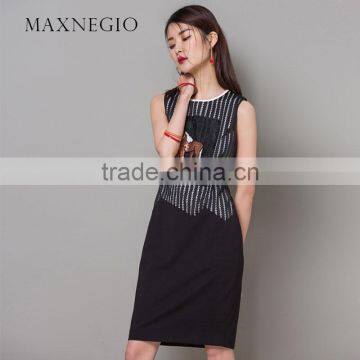 Summer 2016 Hot Sleeveless Patchwork Beading Pencil Dress for Women Elegant OL Above Knee Mini Dress Lady photo-2