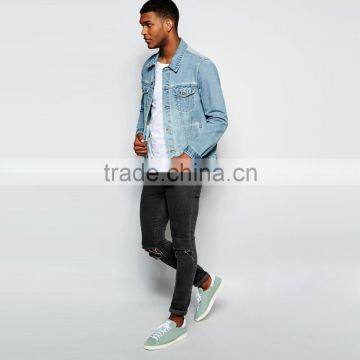 Factory Hot Sale Custom Light Blue Denim Jacket in New Model for Men photo-4