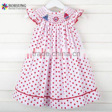 Child Fancy Wears Summer Sleeveless children frocks designs Baby Girl red polka dots smocked dress for kids clothing