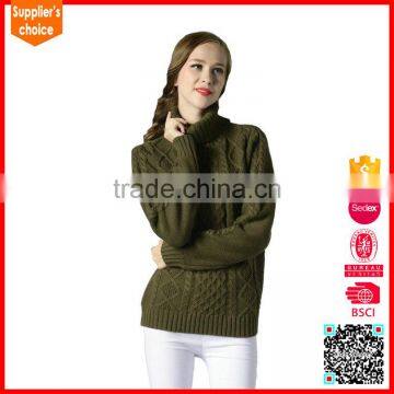 Latest design pullover custom ladys knit wool cable turtleneck sweater