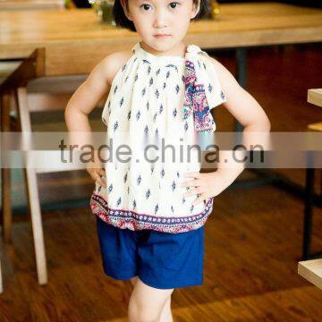 fashion 2016 girl sleeveless blouse summer bouse off shoulder blouse bright color baby girl printed dress for summer