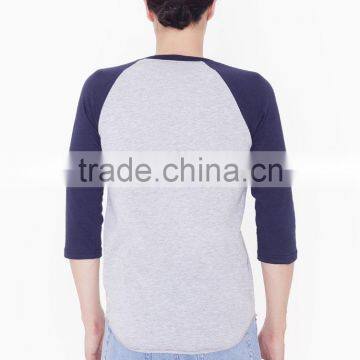 Mens Plain Ranglan Shirt 3/4 Sleeve Raglan t Shirt Blue and Grey photo-2