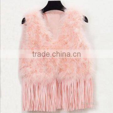 Turkey Wholesale Feather Vest With Rabbit Fur Tassels