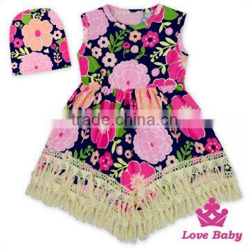48BQA142 Lovebaby Stylish Little Girls Sleevless Printed Dress With Baby Cute Hat Pari Dress For Baby Girl photo-5