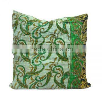 Vintage Kantha Cushion Cover Green photo-3