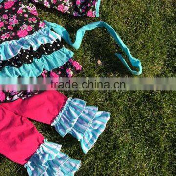 The Halloween Kids Girls Flower Print OUTFITS Ruffle Pant Sets Girls Boutique Clothes Kids Sets With Matching Accessories photo-5