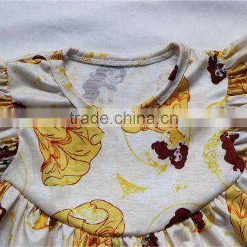 New Arrive Kids Summer Smocks Flutter Sleeves Prints Princess Yellow Pearl Dress photo-3