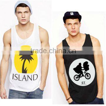 fashion style men's black white 100% cotton polyester singlet with water print