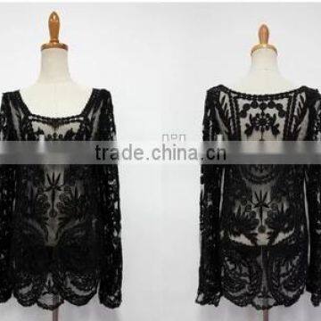 Summer Gouhua Openwork Lace Blouse Lace Openwork Short Blouse Female Temperament Lace Blouse photo-2