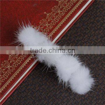 Sable Fur Hair Clips Findings Pom Ball Silver Tone White 95mm x 30mm