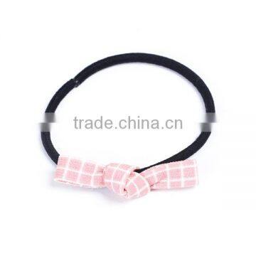 Fabric Hair Ties Bowknot Pink Grid Checker